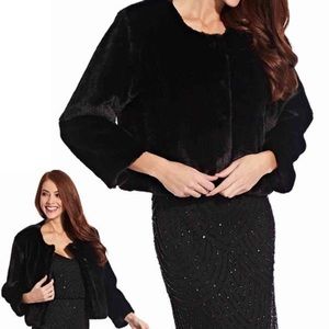 ADRIANNA PAPELL Womens Black Faux Fur Bolero Formal Jacket Size: XS